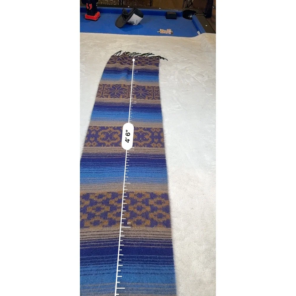 Striped Geometric Pattern Scarf Made in‎ Italy Acrylic Blue Brown Fringed
